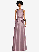 Front View Thumbnail - Dusty Rose Jewel-Neck V-Back Maxi Dress with Mini Sash