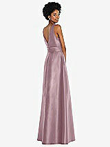 Rear View Thumbnail - Dusty Rose Jewel-Neck V-Back Maxi Dress with Mini Sash