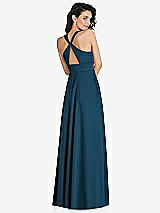 Rear View Thumbnail - Atlantic Blue Shirred Shoulder Criss Cross Back Maxi Dress with Front Slit