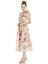 Side View Thumbnail - Penelope Floral Print Scarf-Tie High-Neck Halter Pink Floral Organdy Midi Dress