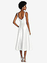 Rear View Thumbnail - White Square Neck Full Skirt Satin Midi Dress with Pockets