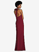 Rear View Thumbnail - Burgundy Tie Halter Open Back Trumpet Gown 