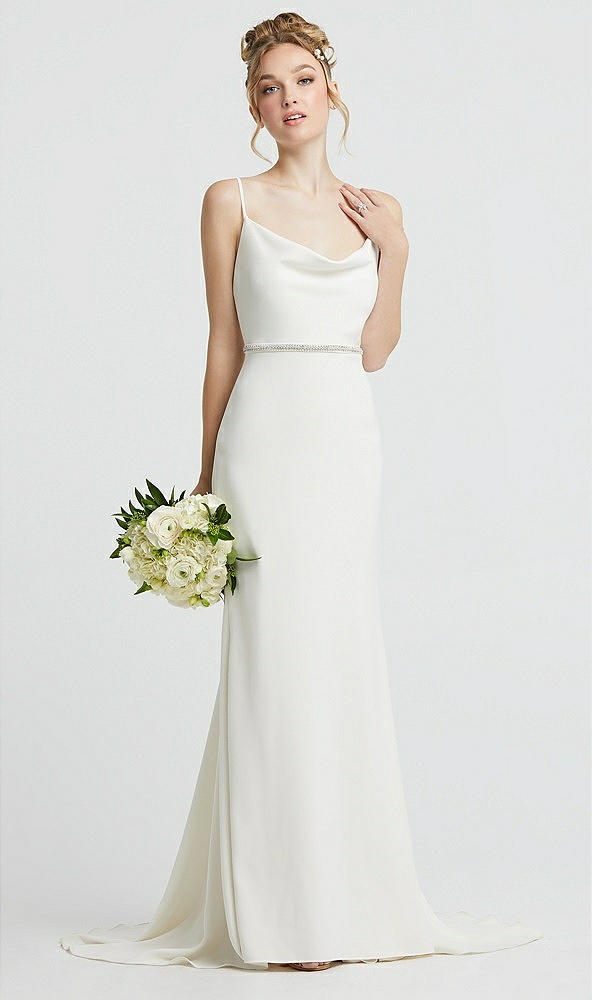 Front View - Ivory Cowl-Neck Convertible Strap Mermaid Wedding Dress with Beaded Belt