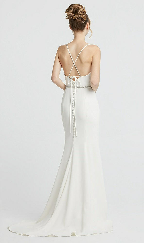 Back View - Ivory Cowl-Neck Convertible Strap Mermaid Wedding Dress with Beaded Belt