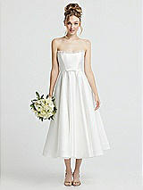 Front View Thumbnail - Off White Ruffle-Trimmed Strapless Satin Wedding Dress with Pockets