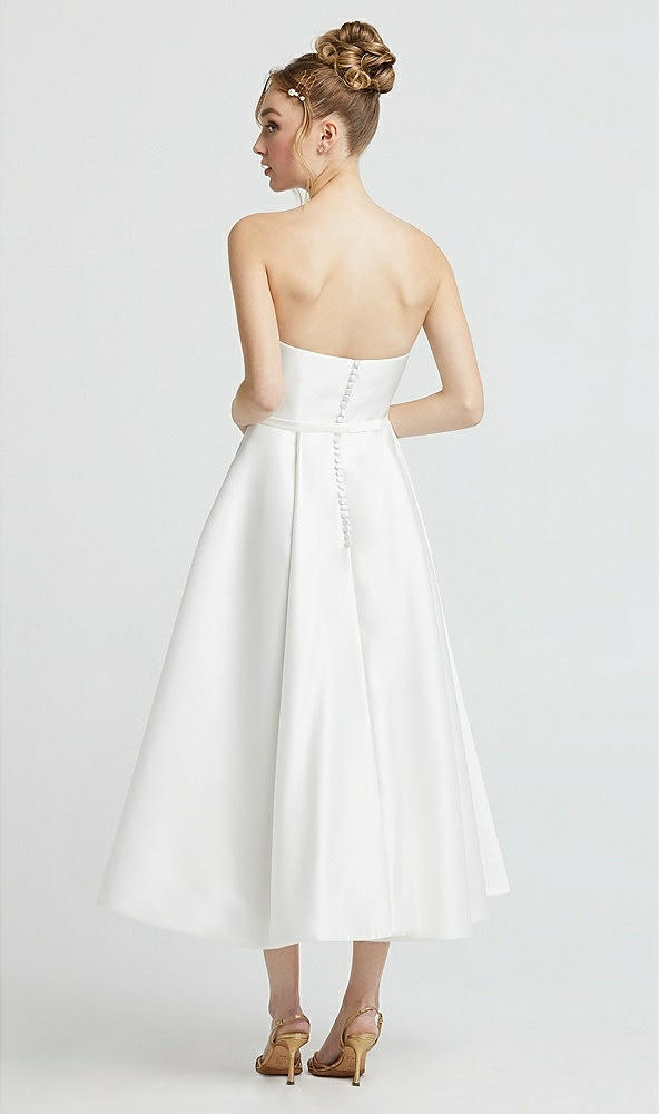 Back View - Off White Ruffle-Trimmed Strapless Satin Wedding Dress with Pockets
