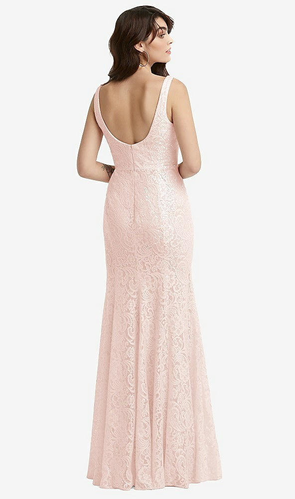 Back View - Blush Scoop Back Sequin Lace Trumpet Gown