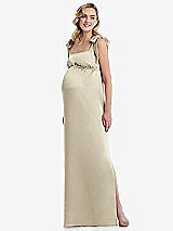 Front View Thumbnail - Champagne Flat Tie-Shoulder Empire Waist Maternity Dress
