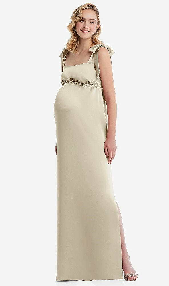 Front View - Champagne Flat Tie-Shoulder Empire Waist Maternity Dress