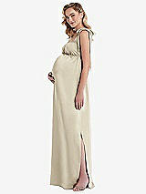 Side View Thumbnail - Champagne Flat Tie-Shoulder Empire Waist Maternity Dress