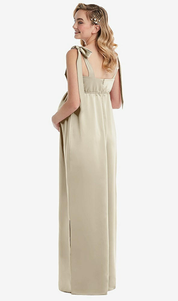 Back View - Champagne Flat Tie-Shoulder Empire Waist Maternity Dress