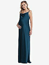 Front View Thumbnail - Atlantic Blue Cowl-Neck Tie-Strap Maternity Slip Dress
