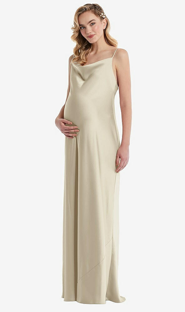 Front View - Champagne Cowl-Neck Tie-Strap Maternity Slip Dress