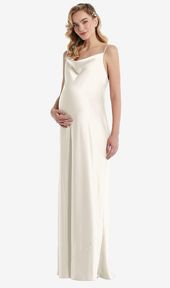 Front View - Ivory Cowl-Neck Tie-Strap Maternity Slip Dress