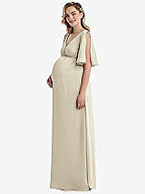 Side View Thumbnail - Champagne Flutter Bell Sleeve Empire Maternity Dress