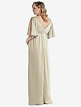 Rear View Thumbnail - Champagne Flutter Bell Sleeve Empire Maternity Dress