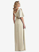 Rear View Thumbnail - Champagne One-Shoulder Flutter Sleeve Maternity Dress