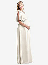Side View Thumbnail - Ivory One-Shoulder Flutter Sleeve Maternity Dress