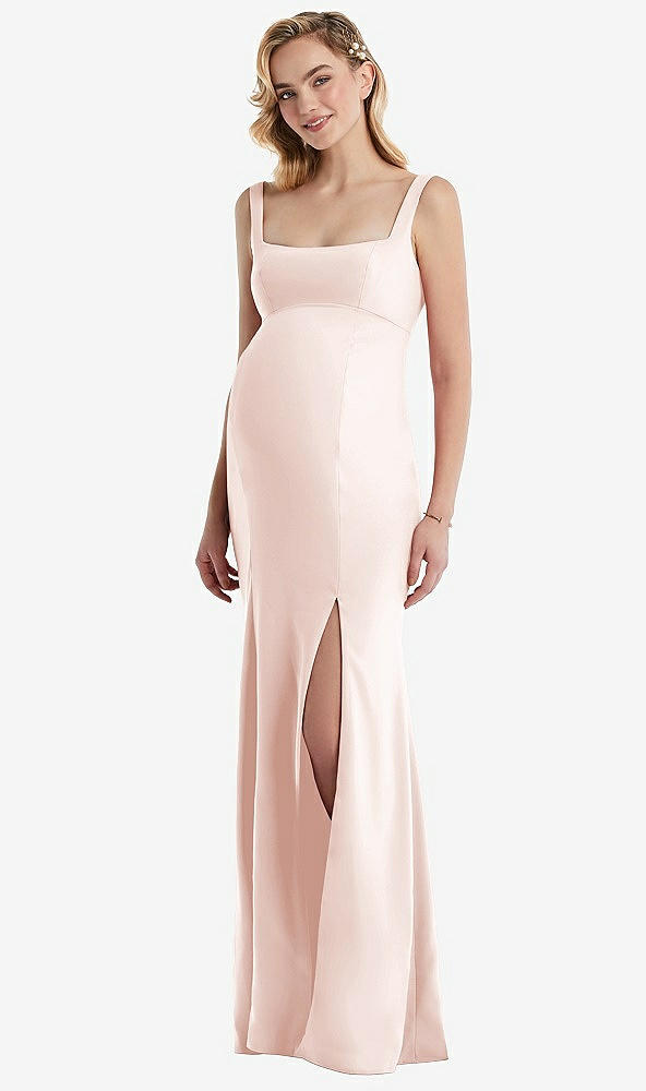 Front View - Blush Wide Strap Square Neck Maternity Trumpet Gown