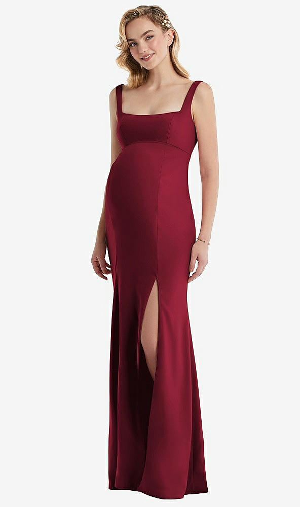 Front View - Burgundy Wide Strap Square Neck Maternity Trumpet Gown