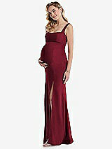 Side View Thumbnail - Burgundy Wide Strap Square Neck Maternity Trumpet Gown