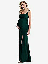 Side View Thumbnail - Evergreen Wide Strap Square Neck Maternity Trumpet Gown