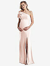Front View Thumbnail - Blush One-Shoulder Ruffle Sleeve Maternity Trumpet Gown