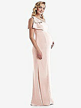 Side View Thumbnail - Blush One-Shoulder Ruffle Sleeve Maternity Trumpet Gown