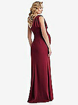 Rear View Thumbnail - Burgundy One-Shoulder Ruffle Sleeve Maternity Trumpet Gown