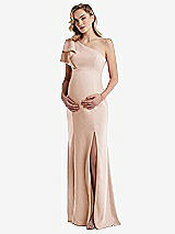 Front View Thumbnail - Cameo One-Shoulder Ruffle Sleeve Maternity Trumpet Gown
