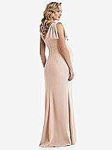 Rear View Thumbnail - Cameo One-Shoulder Ruffle Sleeve Maternity Trumpet Gown