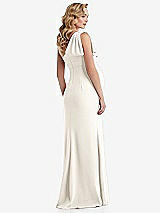 Rear View Thumbnail - Ivory One-Shoulder Ruffle Sleeve Maternity Trumpet Gown