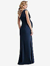 Rear View Thumbnail - Midnight Navy One-Shoulder Ruffle Sleeve Maternity Trumpet Gown
