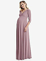 Side View Thumbnail - Dusty Rose 3/4 Sleeve Wrap Bodice Maternity Dress