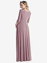 Rear View Thumbnail - Dusty Rose 3/4 Sleeve Wrap Bodice Maternity Dress