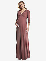 Front View Thumbnail - English Rose 3/4 Sleeve Wrap Bodice Maternity Dress
