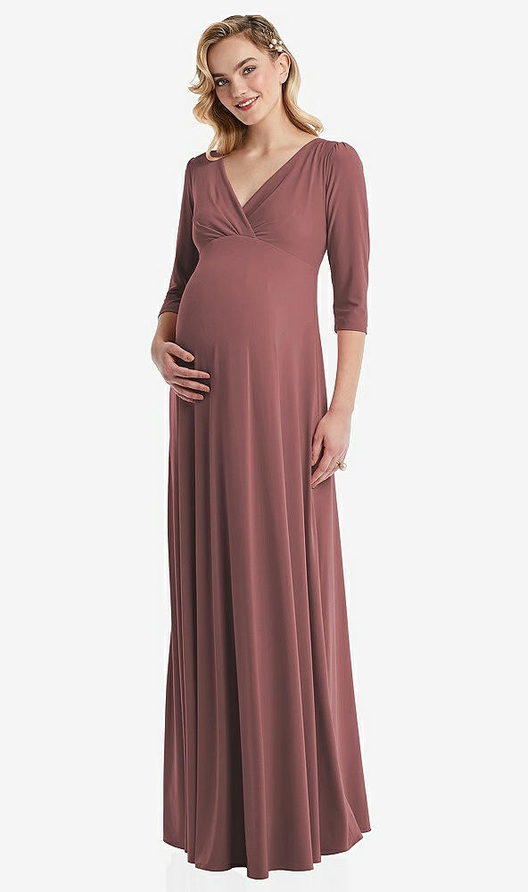 Front View - English Rose 3/4 Sleeve Wrap Bodice Maternity Dress