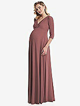 Side View Thumbnail - English Rose 3/4 Sleeve Wrap Bodice Maternity Dress