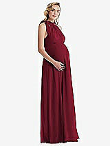 Side View Thumbnail - Burgundy Scarf Tie High Neck Halter Chiffon Maternity Dress