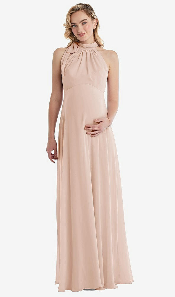 Front View - Cameo Scarf Tie High Neck Halter Chiffon Maternity Dress