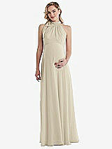 Front View Thumbnail - Champagne Scarf Tie High Neck Halter Chiffon Maternity Dress