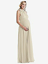 Side View Thumbnail - Champagne Scarf Tie High Neck Halter Chiffon Maternity Dress