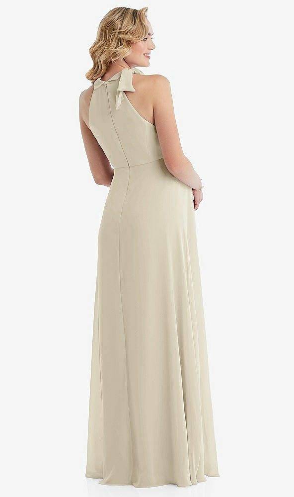 Back View - Champagne Scarf Tie High Neck Halter Chiffon Maternity Dress
