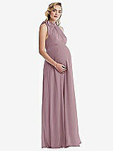 Side View Thumbnail - Dusty Rose Scarf Tie High Neck Halter Chiffon Maternity Dress