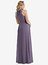 Rear View Thumbnail - Lavender Scarf Tie High Neck Halter Chiffon Maternity Dress