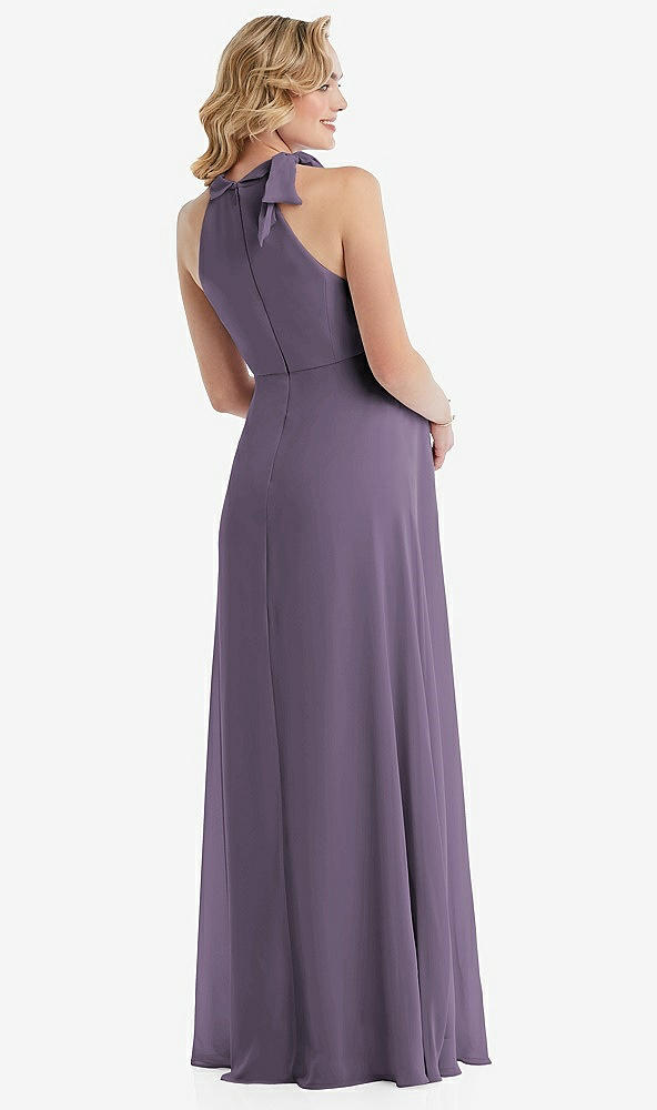 Back View - Lavender Scarf Tie High Neck Halter Chiffon Maternity Dress