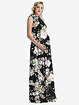 Side View Thumbnail - Noir Garden Scarf Tie High Neck Halter Chiffon Maternity Dress