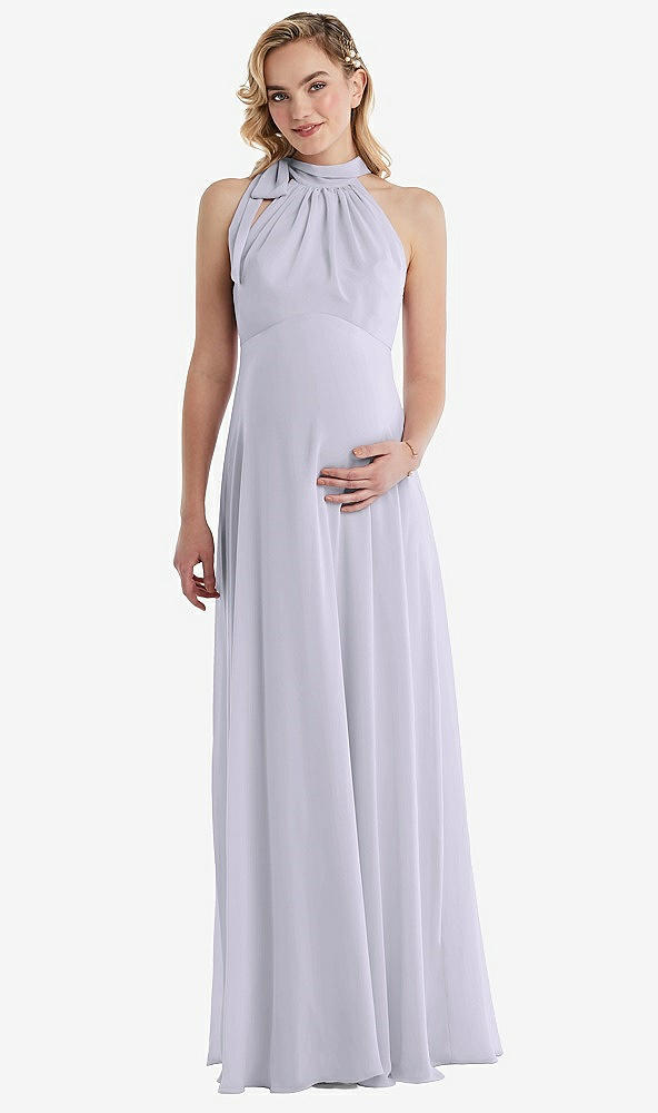 Front View - Silver Dove Scarf Tie High Neck Halter Chiffon Maternity Dress