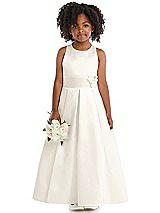 Front View Thumbnail - Ivory Pleated Skirt Satin Flower Girl Dress with Flower Detail