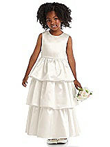 Front View Thumbnail - Ivory Jewel Neck Tiered Skirt Satin Flower Girl Dress
